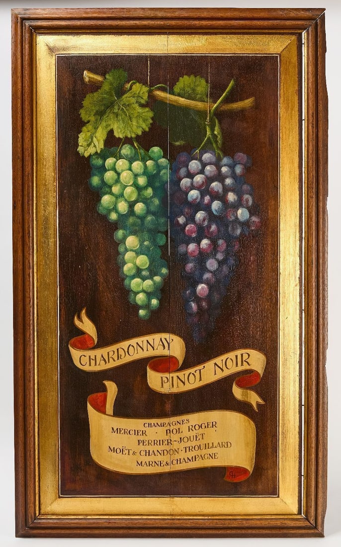 Winery Trade Sign: Winery trade sign. Oil on wood panel. Mid 20th century.H 51 in W 30 in.