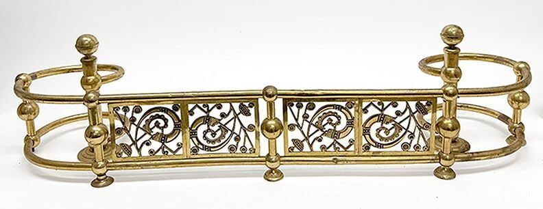 Fireplace Fender: Aestitic period fireplace fender. Brass, circa 1870. L 49 in.