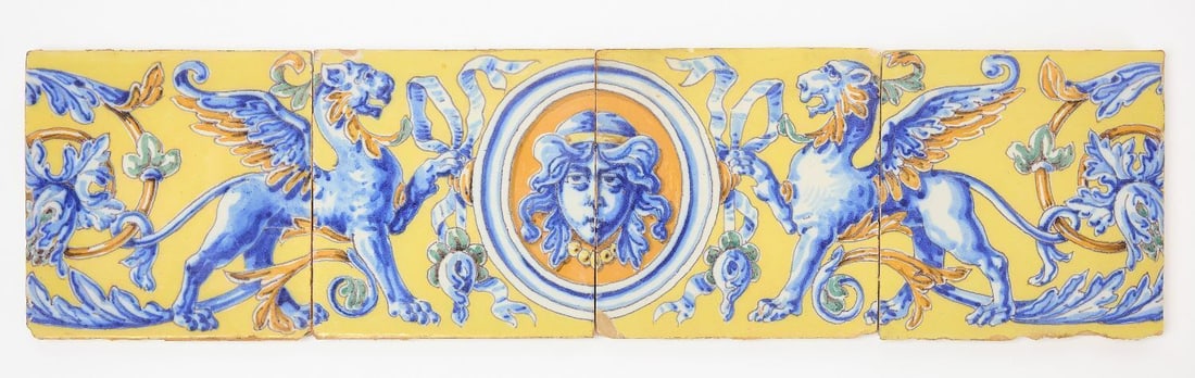 Series of Four Ceramic Tiles with Gryphons: Series of four ceramic tiles with gryphons.Each: L 8 in. W 7-3/4 in.