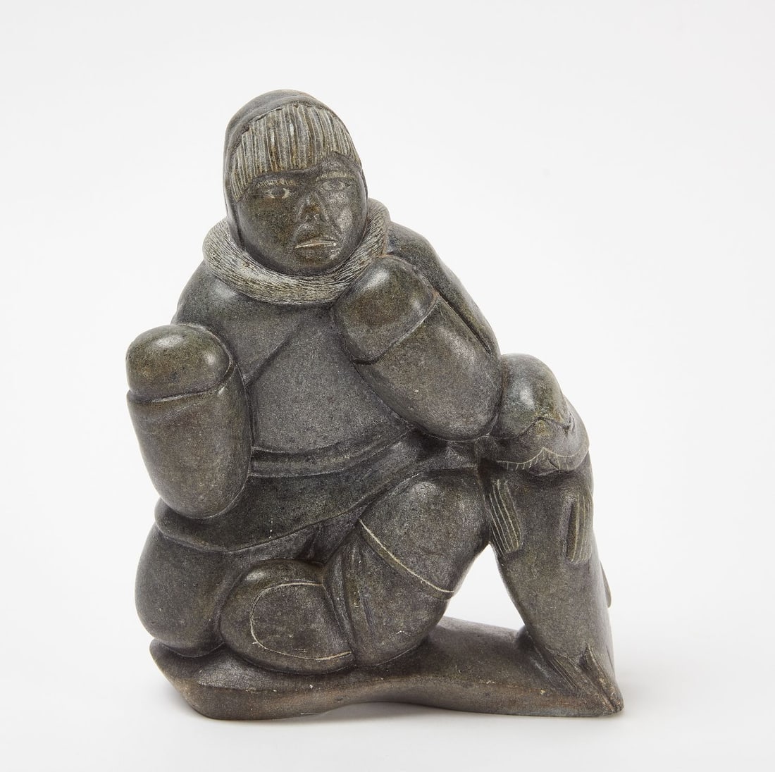 Eskimo Soapstone Carved Figure with Seal (1 of 4)