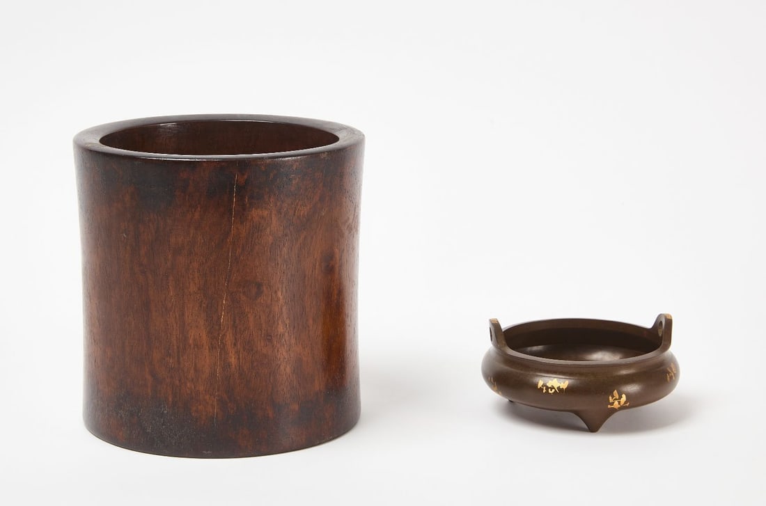 Chinese Brush Pot and Bronze Censer (1 of 3)