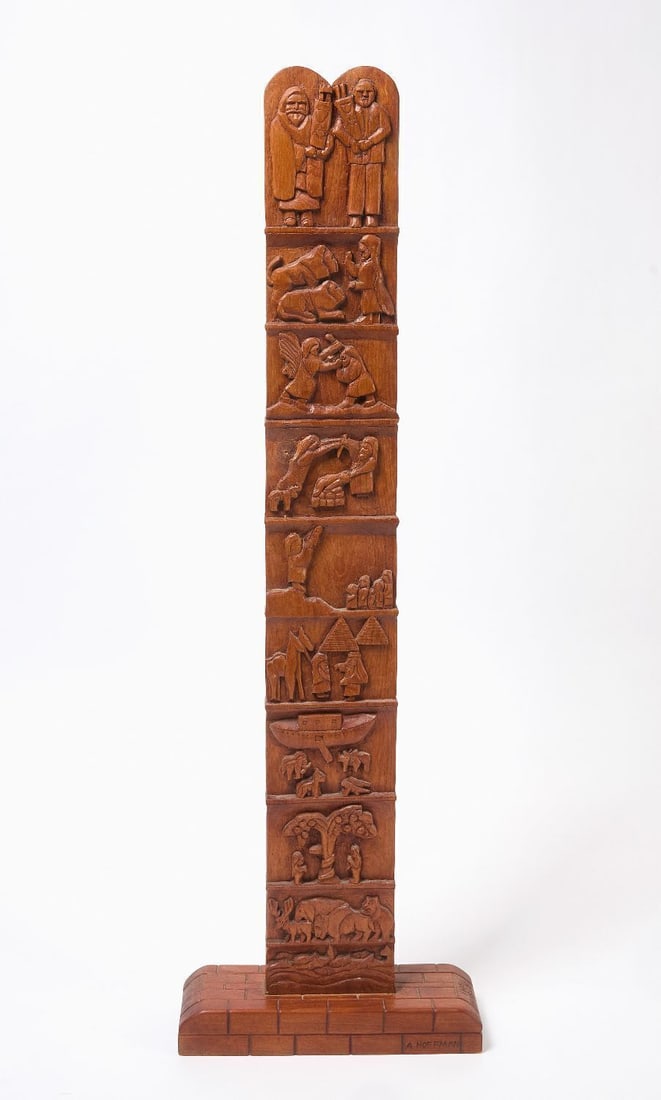 Albert Hoffman - Old Testament: Albert Hoffman 1915-1993) - Old Testament. Two-sided carved fruitwood. Signed on front of base. H 58-1/4 in. W 18-1/2 in. D 6 in. Provenance: Andrew Edlin Gallery, 2009. Hoffman was an American