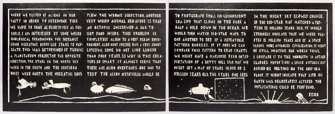 Ken Grimes - KG03 Bio-Star Map Diptych: Ken Grimes (American, b. 1947) - Diptyc, Bio-Star Map' series. Oil on masonite. Signed KG03. Ken Grimes is an American artist . He was raised in Cheshire, Connecticut and creates