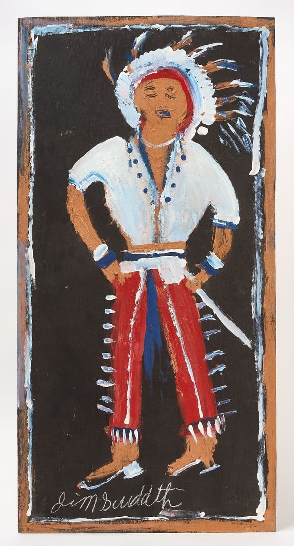 Jimmie Lee Sudduth - Native American Figure on Panel (1 of 2)