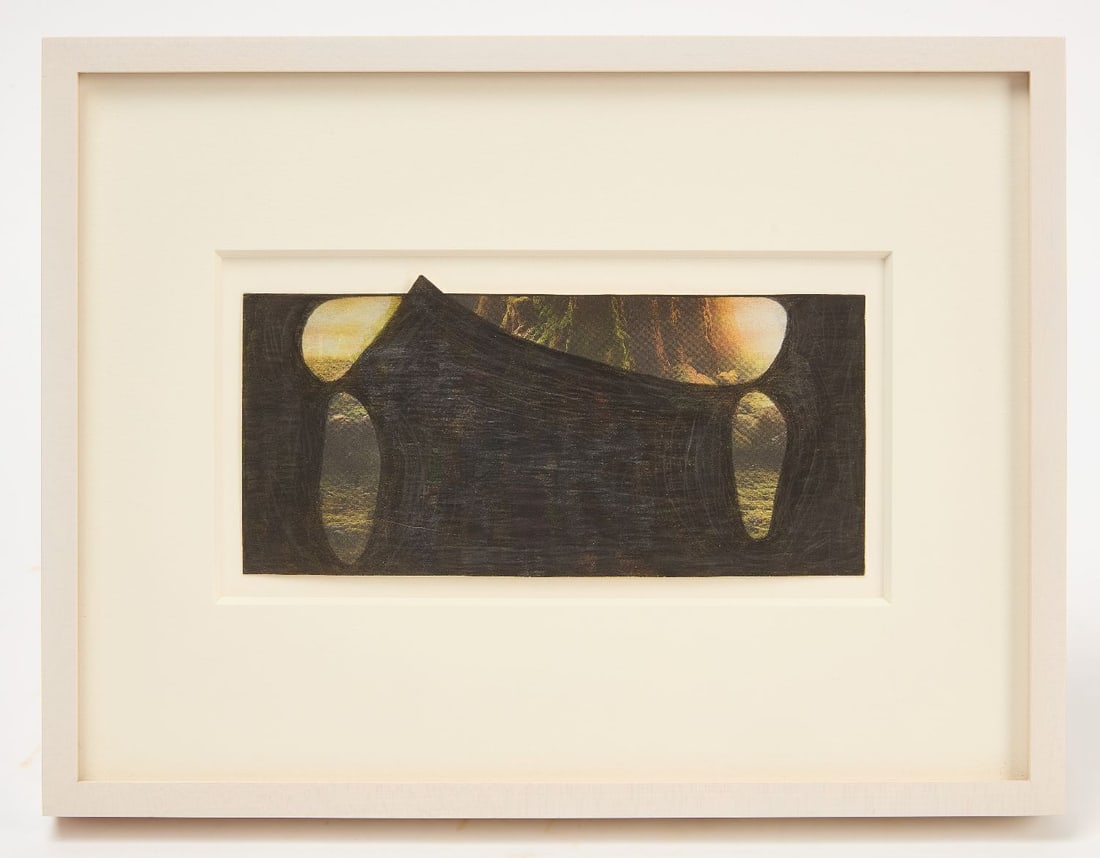 Leopold Strobl - Untitled 2015: Leopold Strobl (b.?1960, Mistelbach, Austria)- Untitled, 2015. Graphite and colored pencils on newsprint cut and mounted paper.Sight: H 3.3 in. W 3.7 in.Frame: H 9-1/2 in . W 12-5/8 in.Leopold Strobl