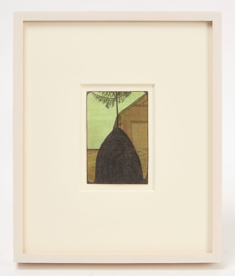 Leopold Strobl - Untitled: Leopold Strobl - Untitled, 2015. Graphite and colored pencils on newsprint cut and mounted paper.Sight: H 4.3 in. W 2.8 in.Frame: 11-5/8 in. W 9-5/8 in.Leopold Strobl (b.?1960, Mistelbach, Austria)