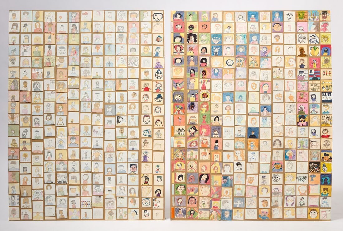 Two Project Partnership Children's 'Gorgeous Mosaics' - Group 1: Two 'Gorgeous Mosaics' associated with Project Partnership. Enrico Fermi School (Yonkers NY) Class of Ms. Tina Eckstrom, and Bronx Children's Hospital. Watercolor and graphite on paper