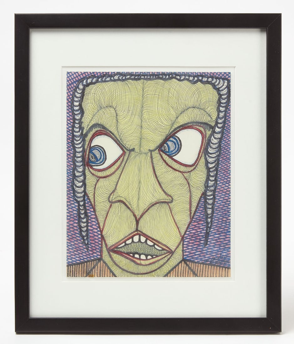 Ted Gordon - Internal Storm: Ted Gordon (American, b. 1924) - Internal Storm. Pen, marker, and crayon on cardboard. August, 22, 1989. Frame: H 18-1/4 in. W 15-1/4 in. Sight: H 11-3/4 in. W 9-1/4 in. Provenance: From the