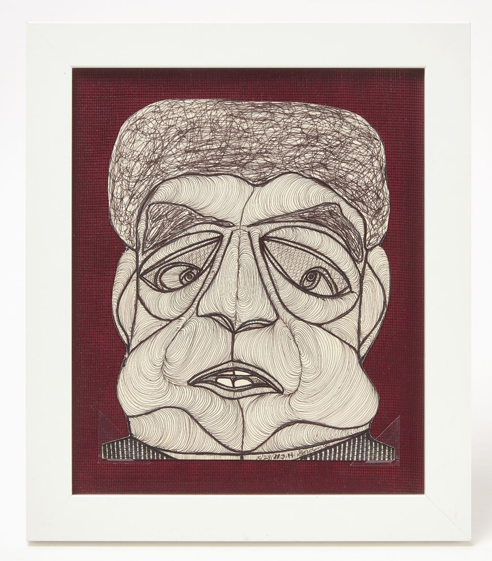 Ted Gordon - Jowly Jurist: Ted Gordon (American, b. 1924) 'Jowly Jurist'. Ink and marked on cut-out x-ray sheet. Signed LR and dated 1988. Frame: H 14-1/8 in. W 12-1/8 in. Sight: H 9-3/4 in. W 8 in. Provenance: From