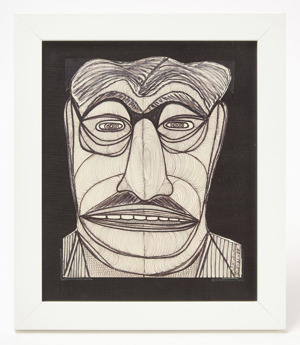Ted Gordon - Smiling Swindler: Ted Gordon (American, b. 1924) - 'Smiling Swindler'. Colored marker and ink on paper. Signed LR and dated 1988.Frame: H 14 in. W 12 in. Paper: H 10 in. W 8 in.Provenance: From the private coll
