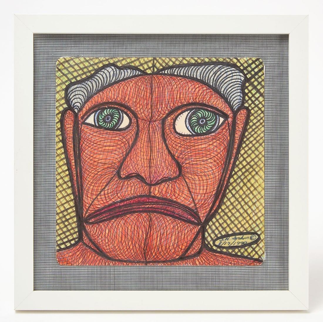 Ted Gordon - Ex Pug: Ted Gordon (American, b. 1924) - 'Ex Pug'. Colored marker and ink on paper, dated 1990.Frame: H 13-1/4 in. W 13-1/4 in. Paper: H 9-1/4 in. W 9-3/8 in.Provenance: From the private collection of