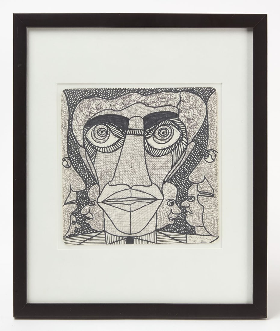 Ted Gordon - Conspiracy: Ted Gordon (American, b. 1924) - Conspiracy. Marker and ink on cardboard. Signed LR and dated 1990.Frame: H 18-1/4 in. W 15-1/4 in. Paper: H 9-3/8 in. W 9-1/4 in. Provenance: From the private col