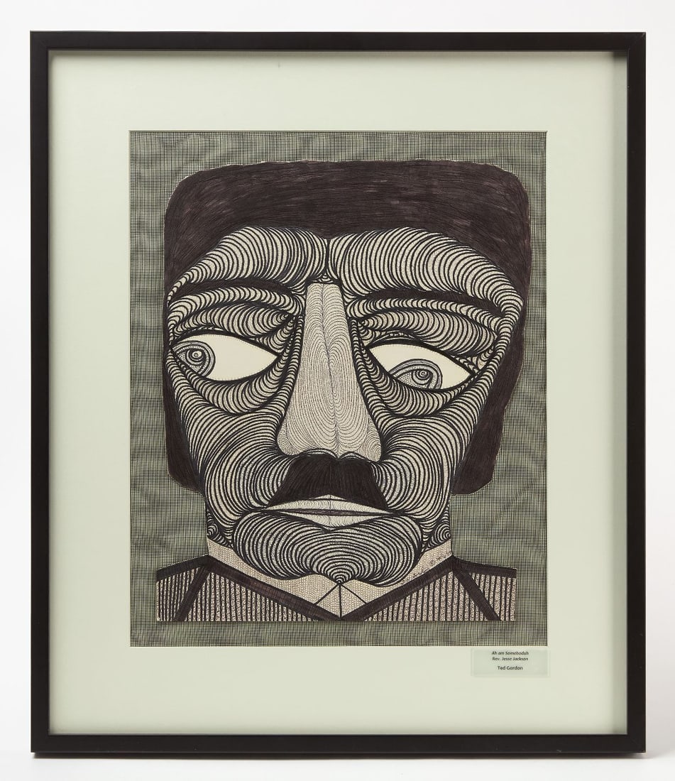 Ted Gordon - Ah Am Someboduh: Ted Gordon (American, b. 1924) - 'Ah Am Someboduh'. Ink and marker on cut-out x-ray sheet. Signed LR and dated 1987. Frame: H 25-3/4 in. W 22 in. Sight: H 16-1/2 in. W 12-3/4 in. Provenance: