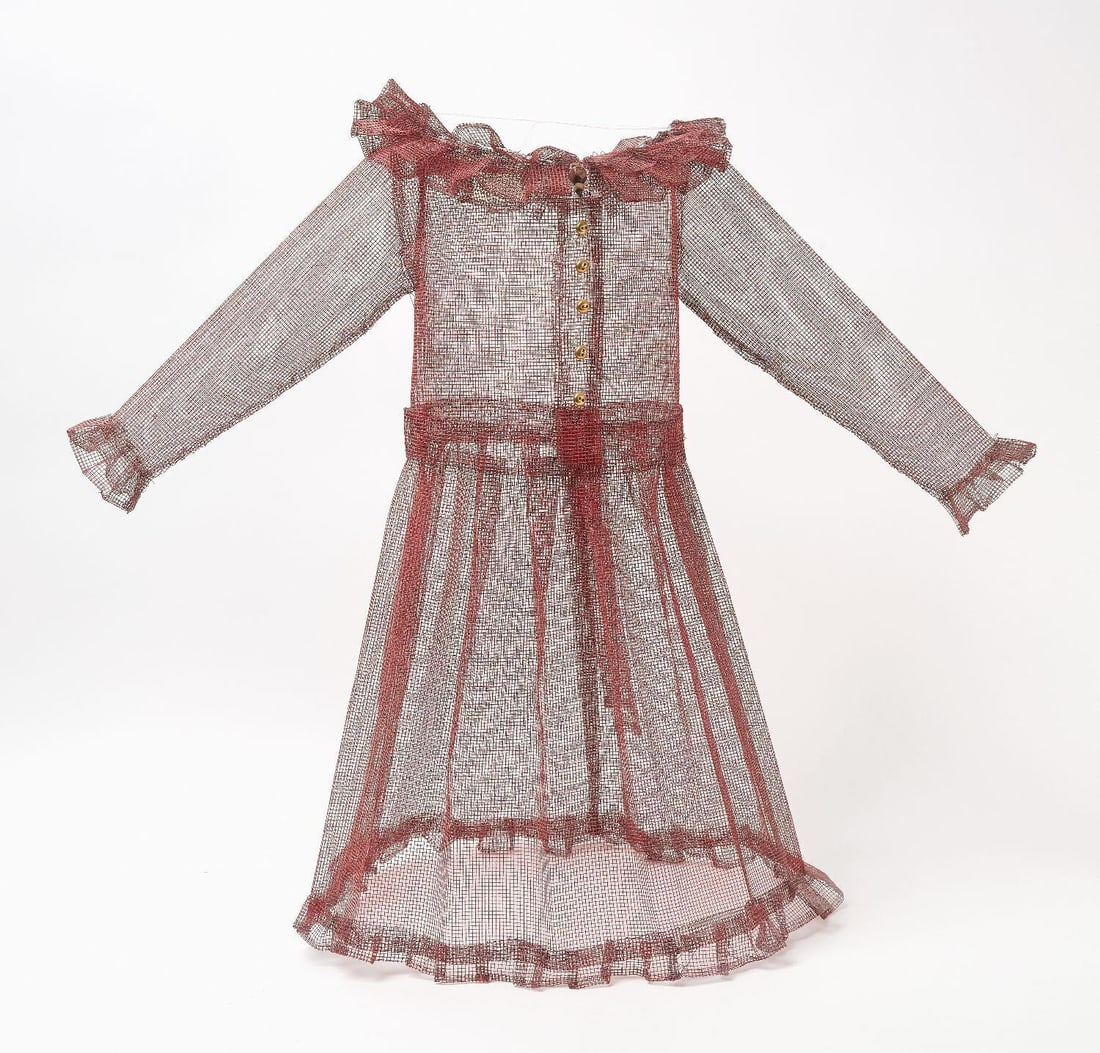 Mr. Imagination - Red Wire Dress: Mr. Imagination (1948–2012), Red Wire Dress. Painted wire mesh. Original tag. H 23-1/2 in. W 33 in. D 16 in. Provenance: Purchased directly from artists at Kentucky Festival of the Arts, Oct.