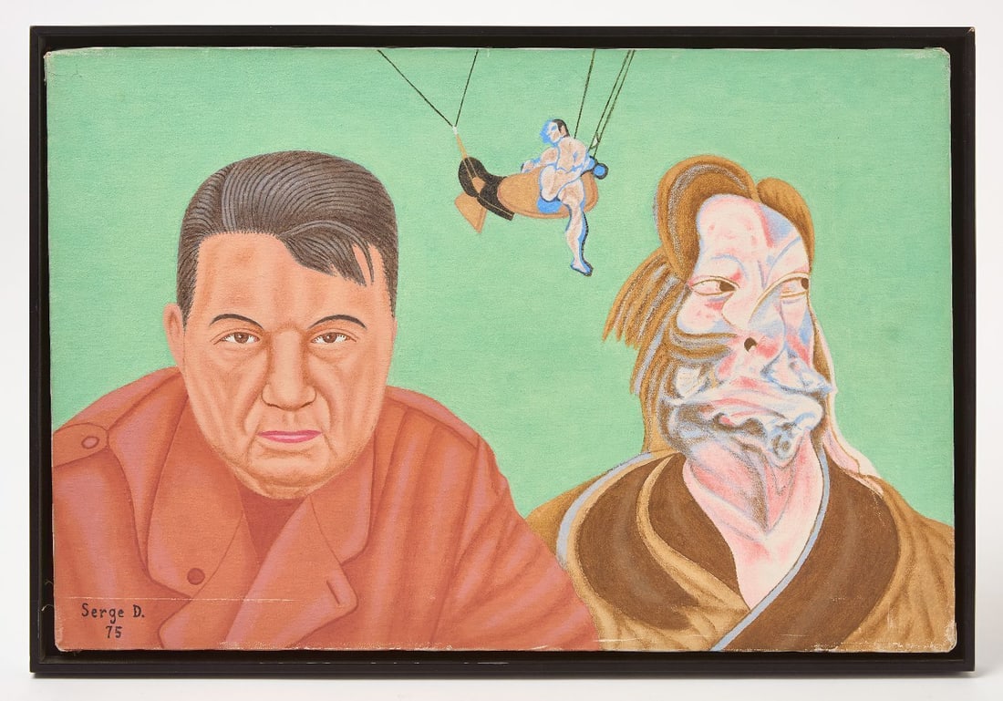Serge D. - Francis Bacon-Double Portrait: Serge D (Putnam, CT) - . Francis Bacon. Paint on canvas. Signed LL and dated 1975.Frame: H 17-1/4 in. W 25-1/4 in. Canvas: H 16 in. W 24-1/4 in.A large droup of paintings signed Serge D. Was