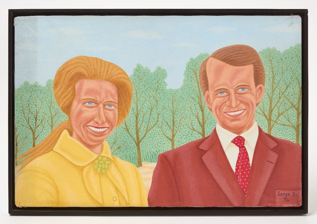 Serge D. - Double Portrait: Serge D (Putnam, CT) - . Paint on canvas. Signed LR and dated 1975.Frame: H 17-1/4 in. W 25-1/4 in. Canvas: H 16 in. W 24-1/4 in.A large droup of paintings signed Serge D. Was discovered on Putnam,