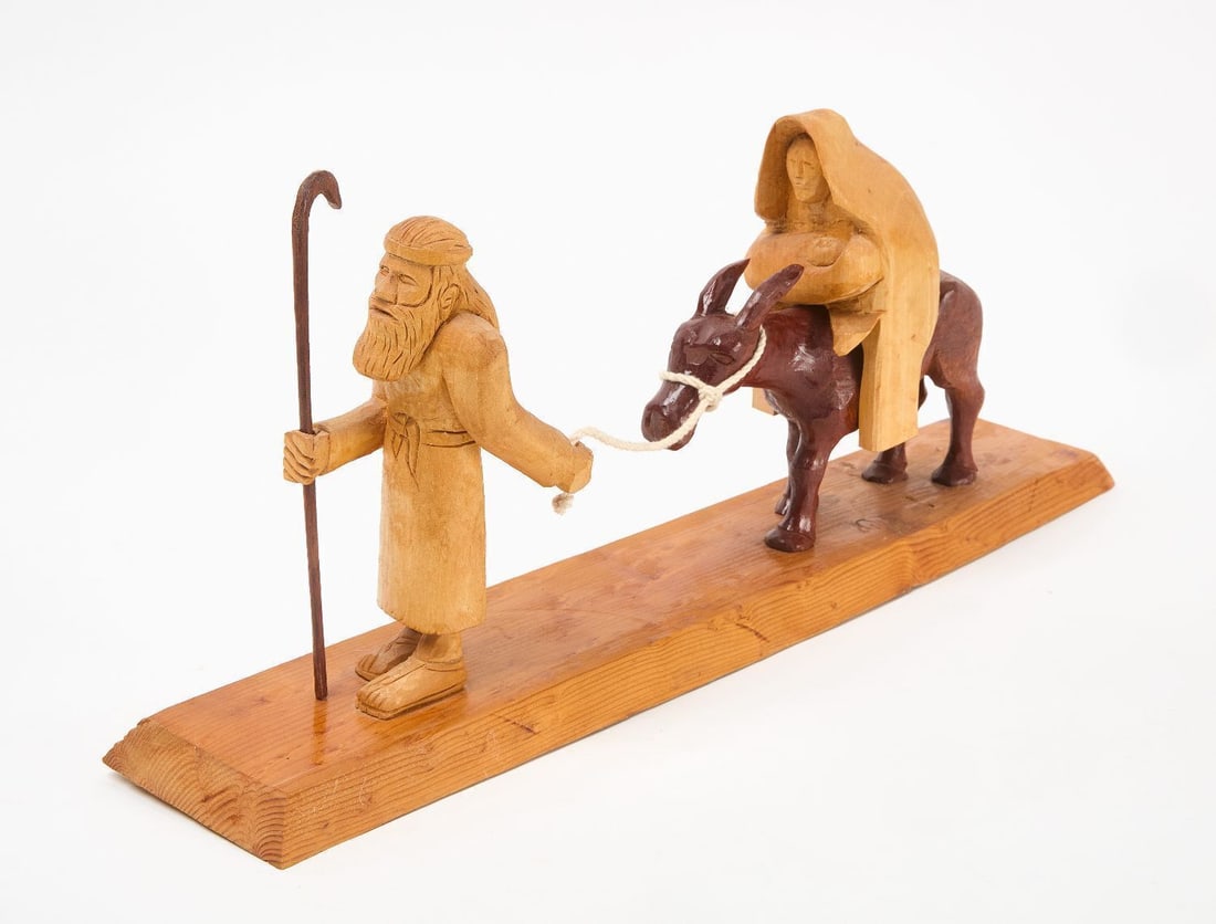Hubert Kendrick - Flight into Egypt: Hubert Kendrick, Flight into Egypt. Carved and stained wood with string.H 8 in. L 19-1/4 in. W 3-3/4 in.Provenance: Robert Cargo Gallery, Oct. 2000.