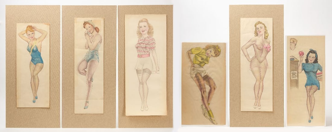Group of Six Large Pin-up Illustrations (1 of 1)