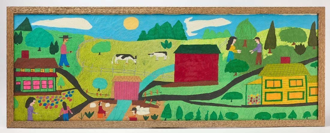 Floretta Warefel - Sunrise: Floretta Warfel (American, 1916-1993)- Sunrise. Acrylic on canvas. Frame: H 24-1/4 in. W 63-3/4 in. Sight: H 21-3/8 in. W 61 in.Provenance: Slotin Auction, 1997.