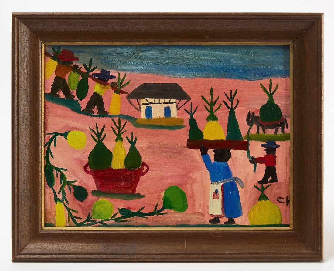 Clementine Hunter - Adoration of the Magi: Clementine Hunter (Louisinana, 1887–1988) - 'Adoration of the Magi'. Oil on canvas applied to panel. Signed LR. Provenance: Slotin Auction, Nov. 2020.Frame: H 15-1/2 in. W 19-1/2 in