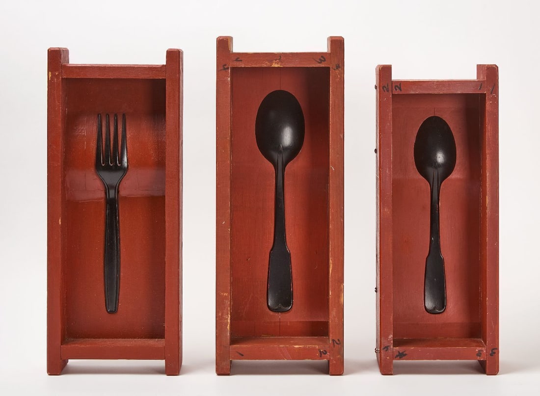 Set of Three Oversized Utensil Molds: Set of three oversized utensil molds. Wood with original paint. American, circa 1970.Each: H 20-1/4 in. W 8-1/4 in. D 3-1/2 in.Provenance: Ricco/Maresca Gallery (New York, NY).