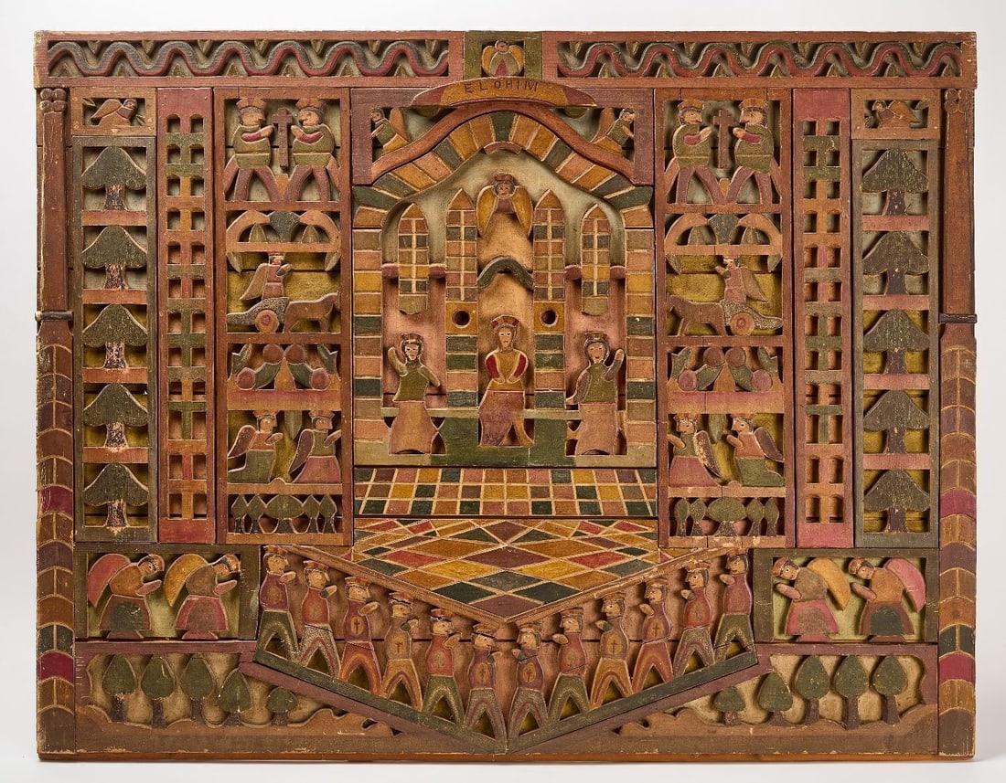 Large Polychrome and Carved 'Elohim' Panel (1 of 3)