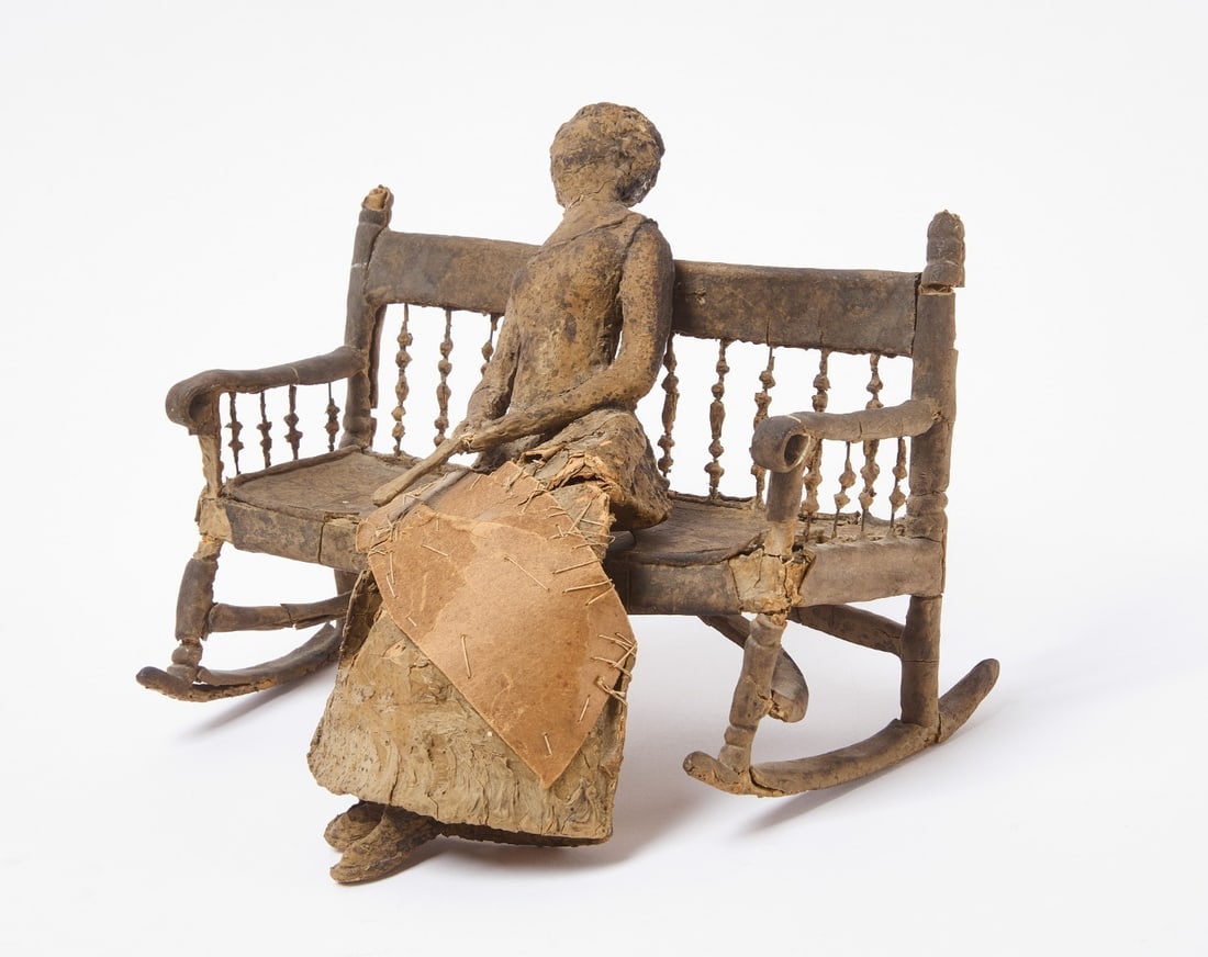 Mixed Media Figure of a Lady on a Bench (1 of 3)