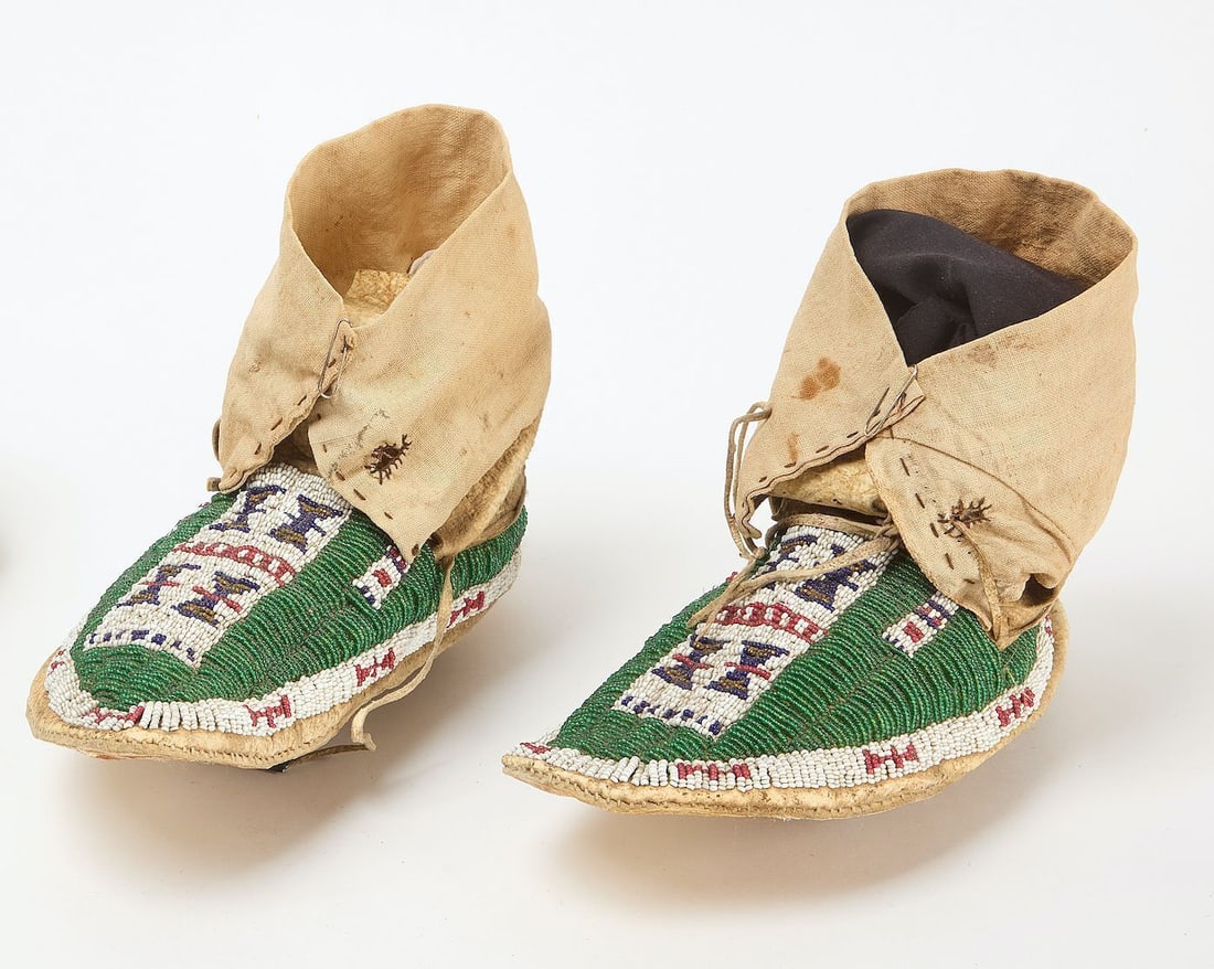 Pair of Plains Beaded Moccasins with Ankle Extension (1 of 4)