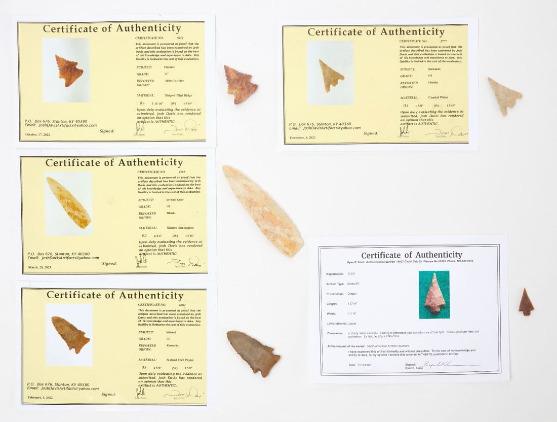 Group of Nine Ancient Arrowheads with Documentation (1 of 2)