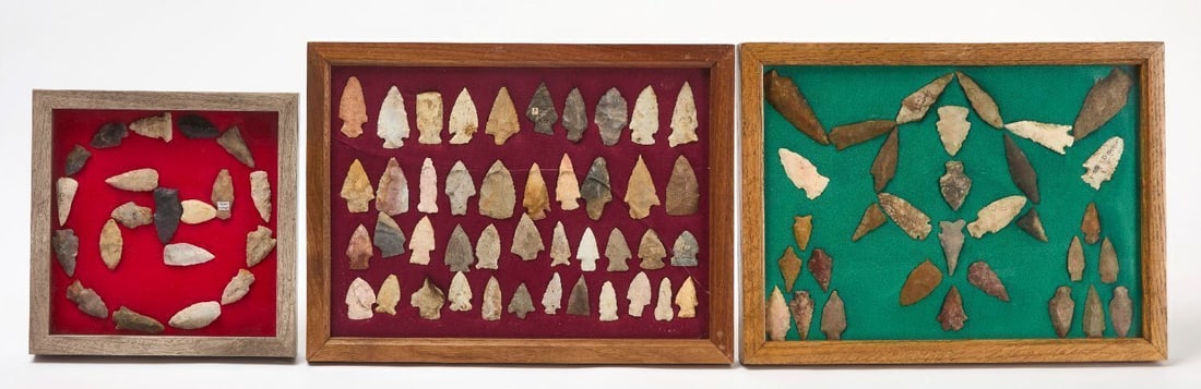 Three Cased Displays of Native American Arrowheads (1 of 1)