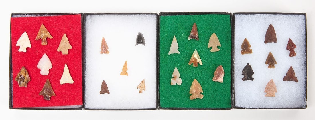 Group of Small Game Points Displays: Native American collection of small game points in display cases. H 4-1/4 in. W 3-1/4 in.