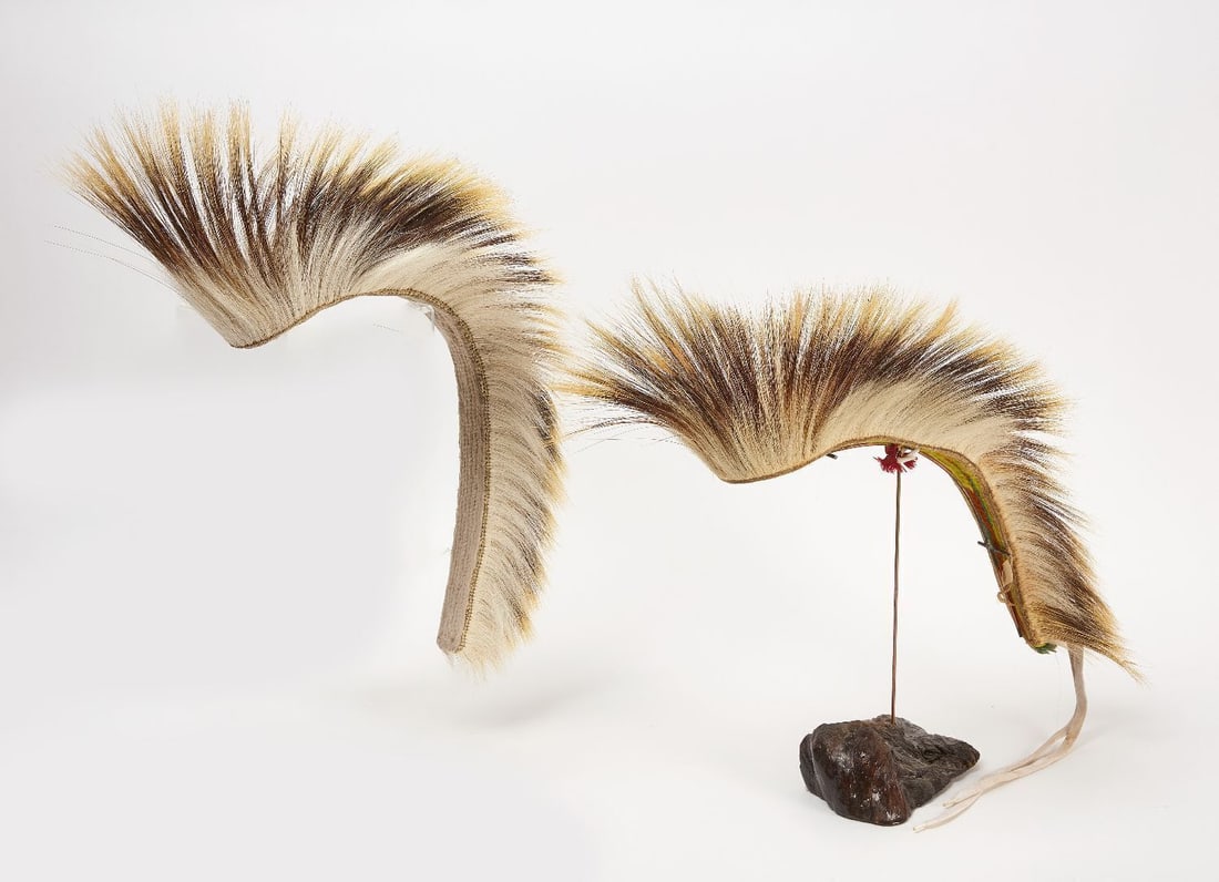 Two Native Hair Roaches: Two Native hair roaches. Circa 1900.L each approx 18 in.