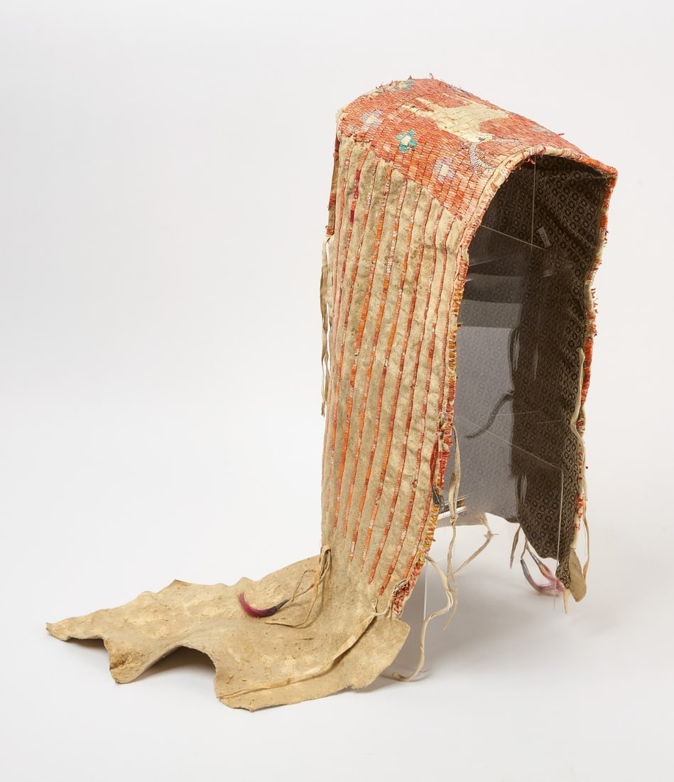 Quill Work Cradle Cover: Cheyenne Elk Society quill cradle cover circa 1870.L 22 in.