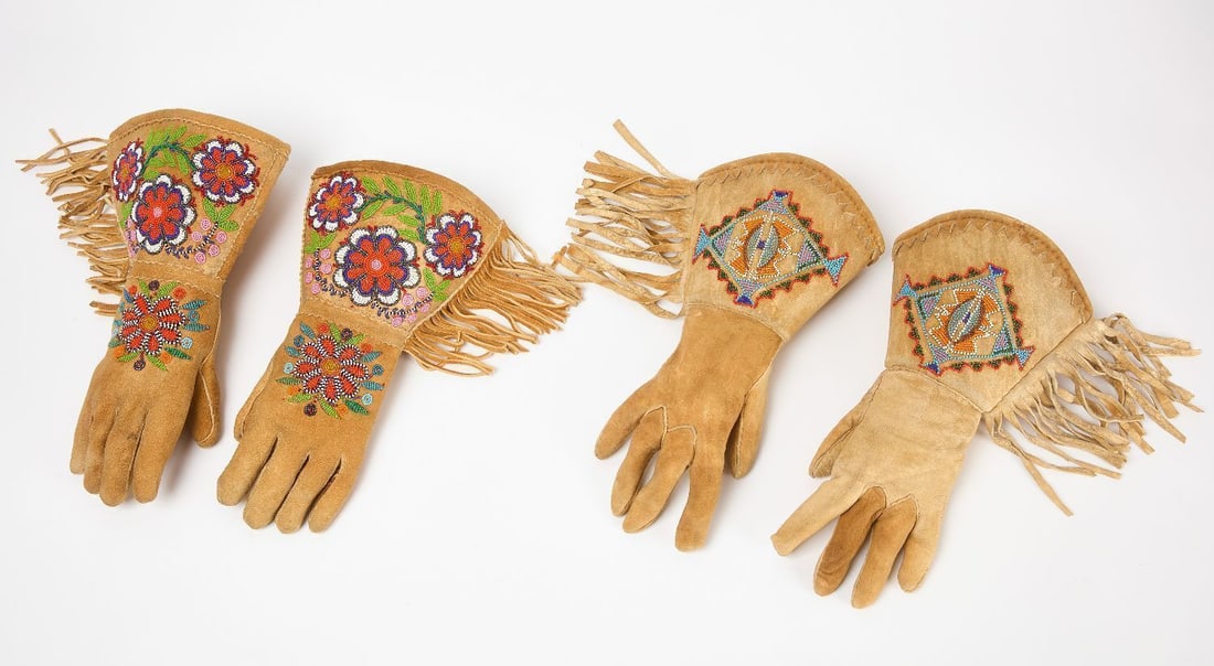 Two Pairs of Native Beaded Gauntlets (1 of 3)