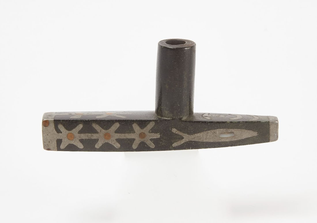 Native Stone Pipe Bowl with Inlaid Muskie Fish (1 of 2)