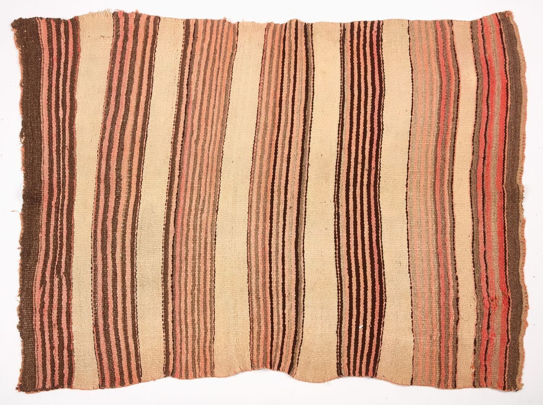 Navajo Churro Wool Flatweave Rug: Navajo soft churro wool Diyugi weaving with striped pattern. Circa 1860.L 72 in. W 52 in.