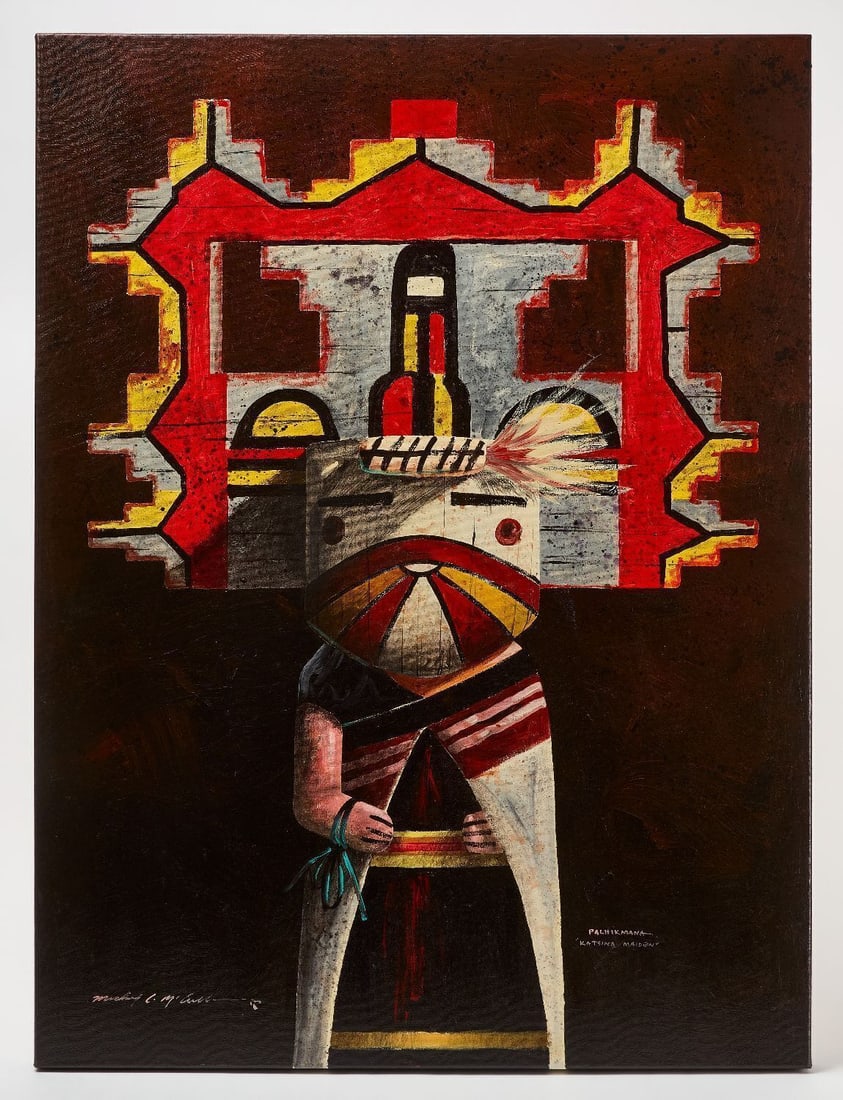 Michael C. McCullough - Katsina Maiden: Michael C. McCullough (Born 1951) - Katsina Maiden. Acrylic on canvas, circa 1980.H 40 in. W 30 in.