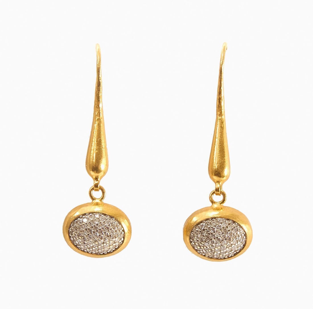 Pair of 24k and Diamond Gurhan Earrings: Pair of 24k gold and diamond Gurhan earrings. Stamped verso. Handcrafted in Turkey. L 1-1/2 in.Total Weight: 6.1 dwt.