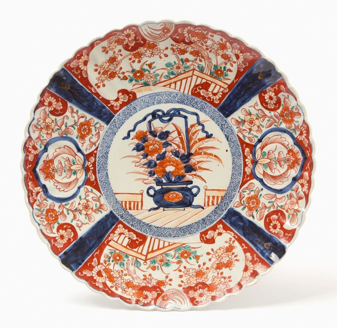 Large Scalloped Edge Imari Charger: Large Imari charger with scalloped edge. Japanese, 19th century.D 18-3/4 in.