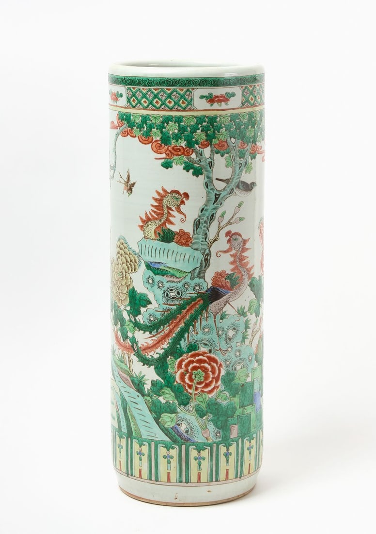 Famille Rose Umbrella Stand: Famille Rose umbrella stand. Porcelain. Chiinese, Quing Dynasty. H 24 in.