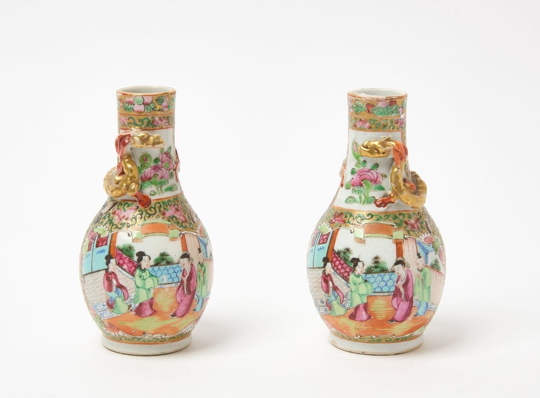 Pair of Small Rose Medallion Vases (1 of 3)