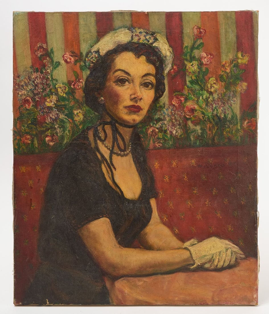 Tommy Mildred Atkin - Portrait of Mrs. Ed Sullivan: Tommy Mildred Atkin (1903–1969), portrait of Mrs. Ed Sullivan. Oil on canvas. Signed and dated along center right edge. American, date 1949.H 24 in. W 20 in,