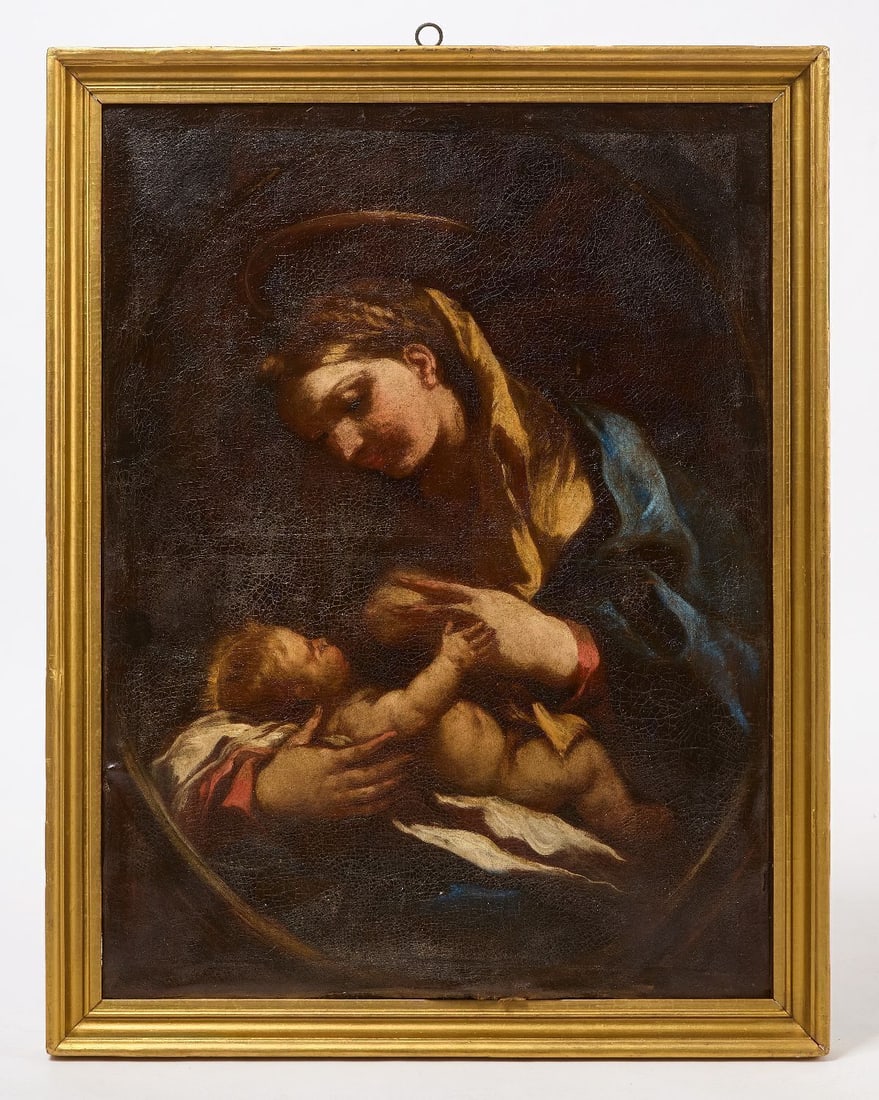 Neopolitan School - Madonna and Child: Neopolitan School, 'Madonna and Child'. Oil on canvas. Circle of Luca Giordano (Naples, 1634–1705). Frame: H 36-1/2 in. W 28 in. Canvas: H 33-1/4 in. W 24-3/4 in. 