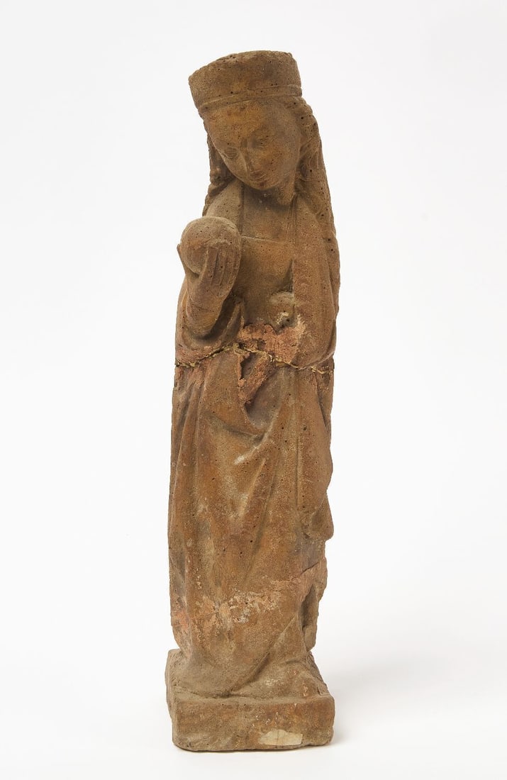 Early Carved Stone Madonna: Early figure of Madonna. Carved stone. European, likely 18th century or earlier. H 14-1/8 in.