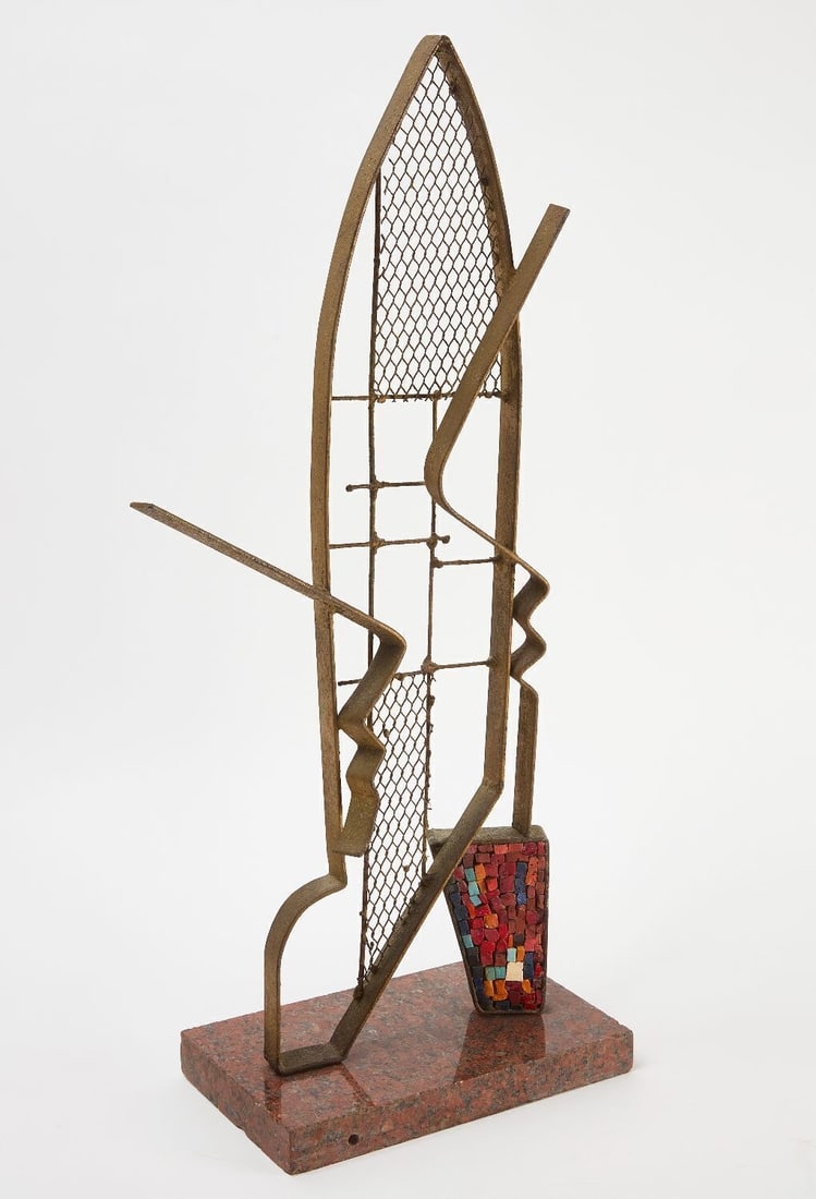 Modernist Sculpture: Modernist sculpture. Steel, glass and paint. Unsigned. American, circa 1960. H 29-1/4 in.