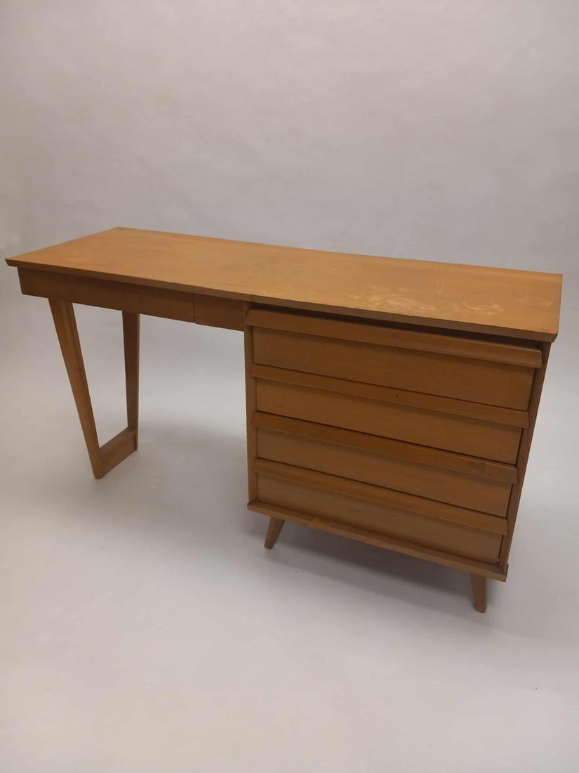 Baumritter Mid-Century Modern Desk: Modern Desk with five drawers by Baumritter. New York. Circa 1960. H 30-1/4 in. W 54 in. D 19 in.