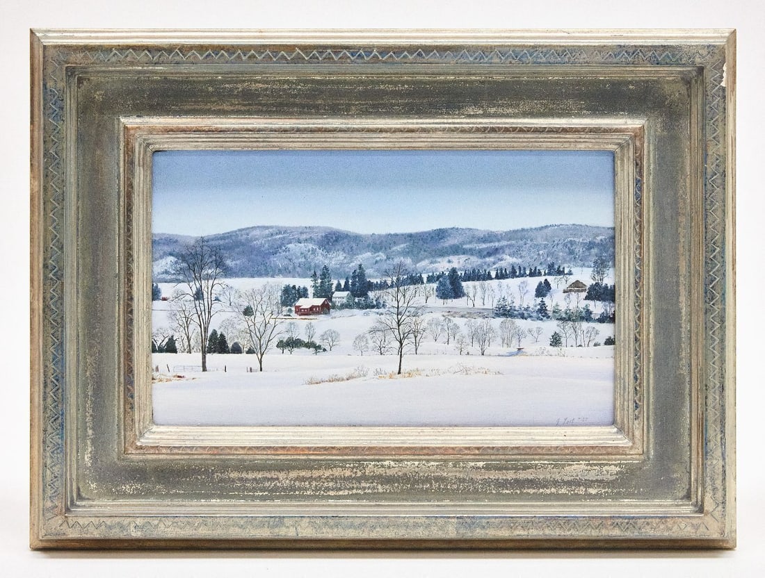 Tom Yost - 'Winter Calm', 2004: Tom Yost, 'Winter Calm' (Sharon, Conn.). Oil on linen. Signed LR. Dated 2004. Frame: H 10-5/8 in. W 14-1/2 in. Sight: H 6 in. W 10 in.