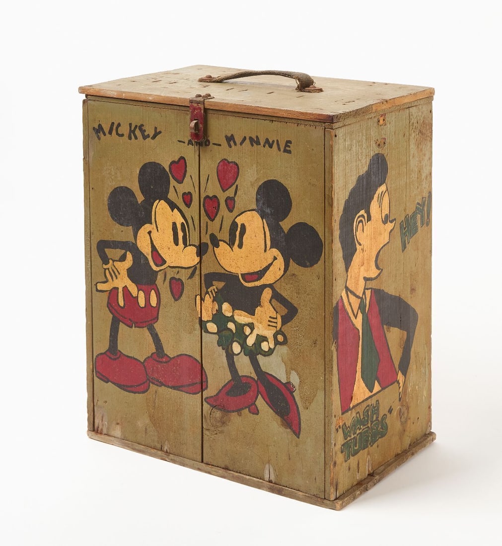 Cartoon-Decorated Keystone Kinescope Box: Keystone Kinescope box or crate. Painted with cartoon characters. American, circa 1940.H 17-1/4 in. W 13-7/8 in. D 8-7/8 in.