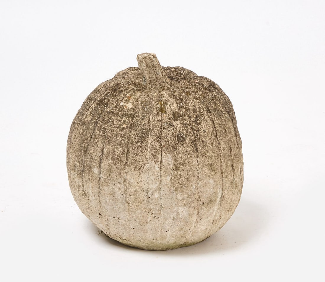 Cement Pumpkin Garden Figure: Cast cement pumpkin garden figure. American, 20th century.H 13 in. D 12 in. 