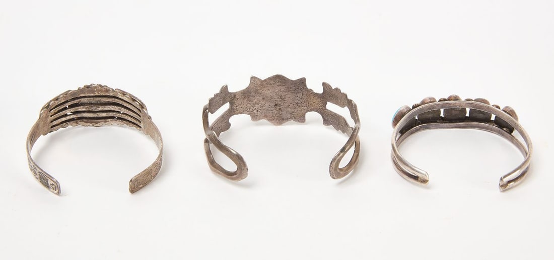 Three Navajo Silver Cuff Bracelets - 2